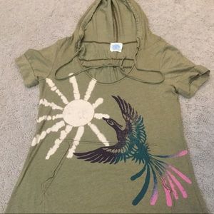 Free People Hooded Kangaroo Pocket Graphic Tee Med
